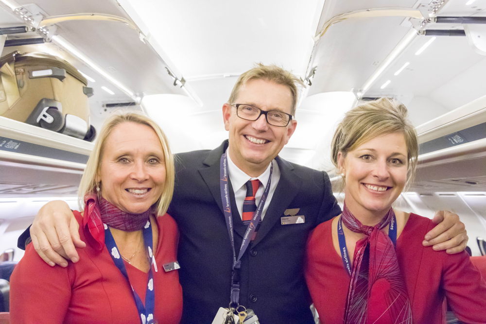 Cabin crew on Brussels Airlines' last commercial AVRO flight
