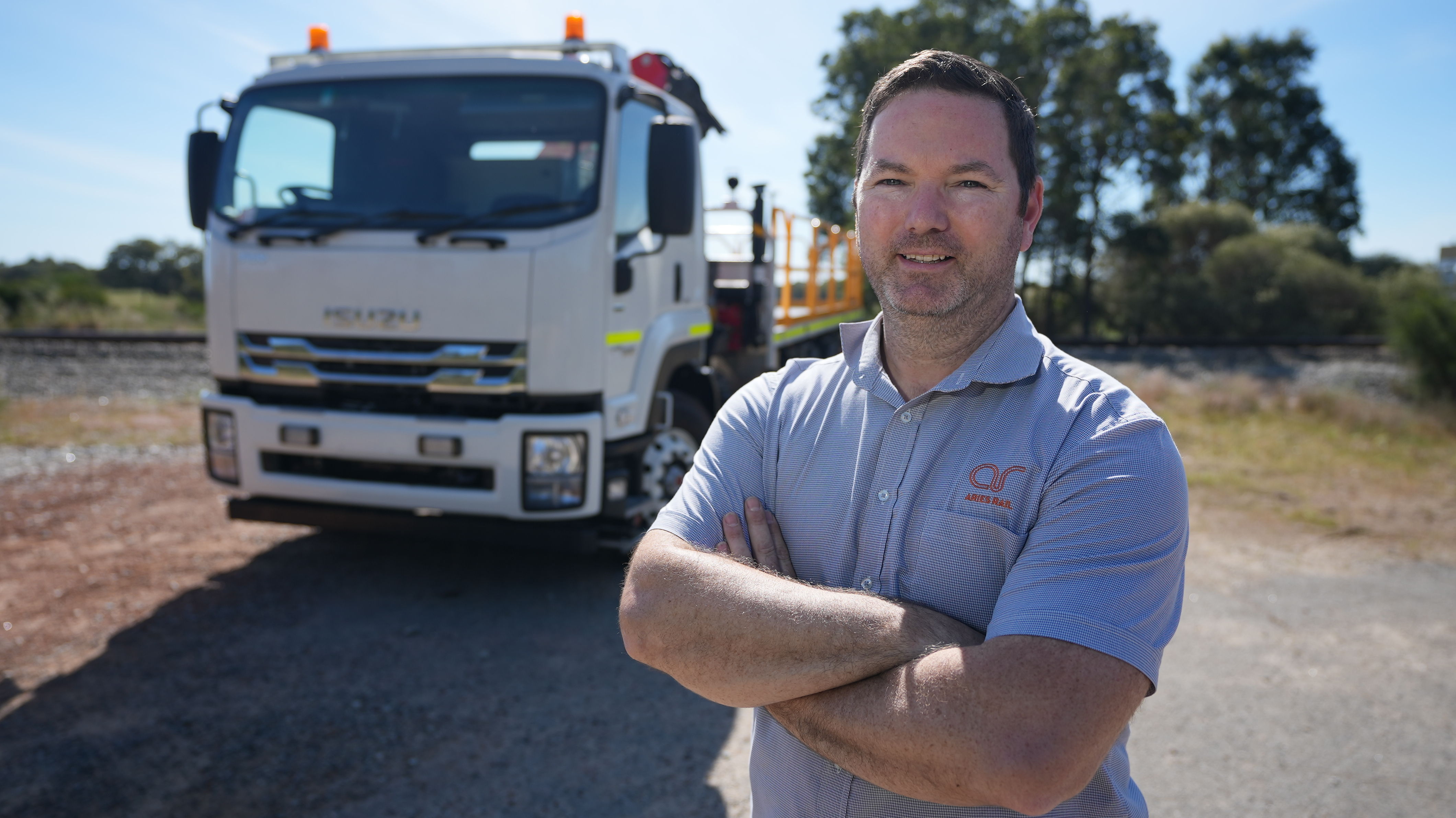 Aries Rail Electrical and Control Systems Manager Benjamin Stroud tests the capabilities of the Isuzu FVY 240-300.