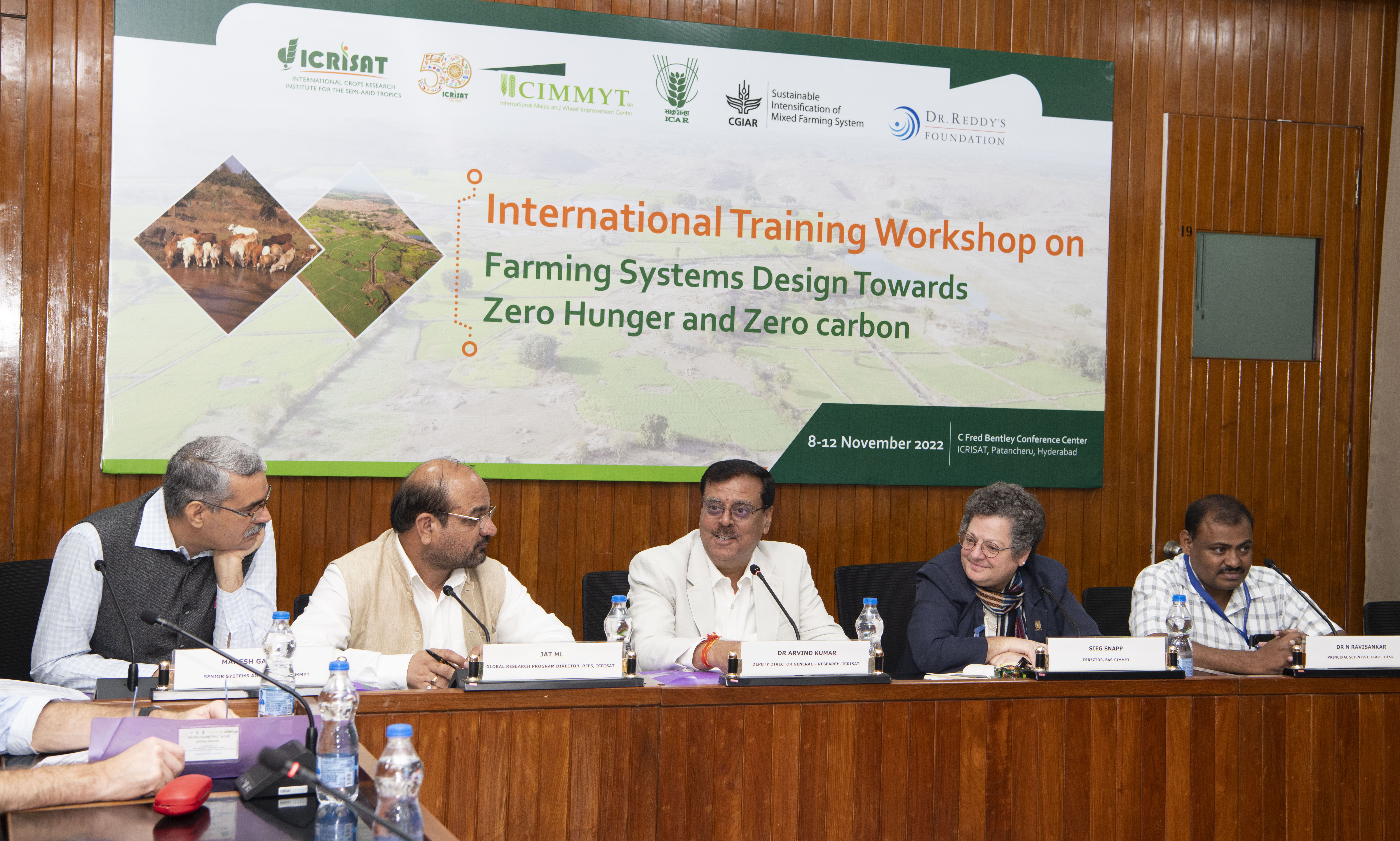 From left to right: Dr Mahesh Ghatala, Dr ML Jat, Dr Arvind Kumar, Dr Sieg Snapp and Dr N Ravisankar during the workshop.