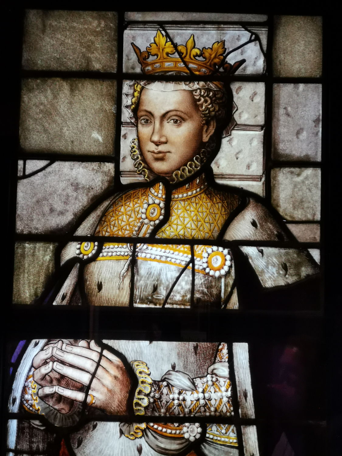 Wouter Crabeth, Het Hertoginnenglas (detail schenkersportret Margaretha van Parma), 1562, glas-in-loodraam © Archief van de Sint-Janskerk te Gouda