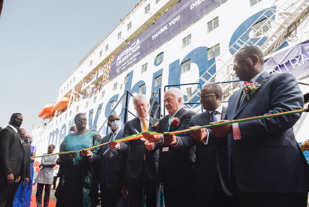 Heads of State cut the ribbon for the Global Mercy's first visit to Africa.