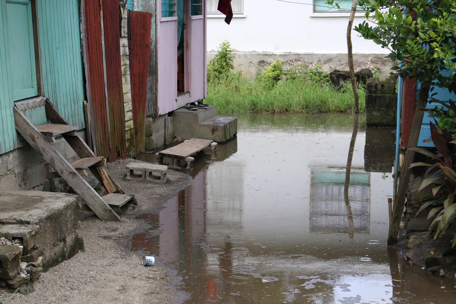 Flood waters block entrance to home in Anse La Raye.