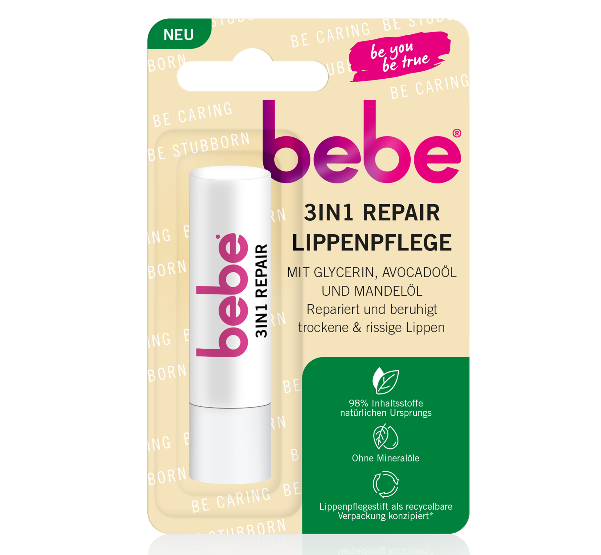 bebe® 3in1 Repair Lippenpflege mit Glycerin, Avocadoöl & Mandelöl
