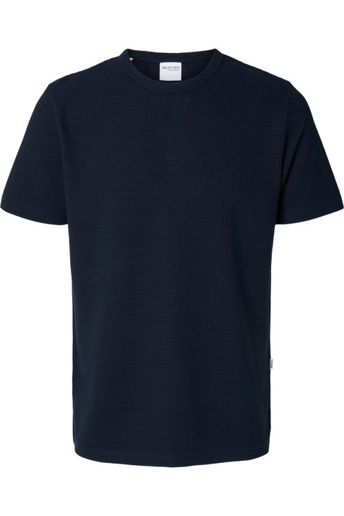 Selected_Tee SEL Slhfox Structure Ss O-Neck Tee dark blue_JUTTU_€39,99