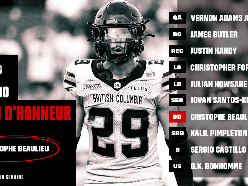 Tableau d’honneur de la LCF : Semaine 10 – Beaulieu nommé joueur défensif de la semaine
