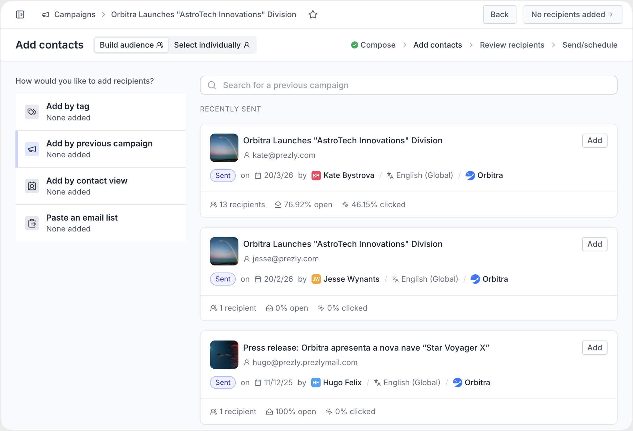Switch between the new and old interface using the "Build audience" / "Select individually" toggle at the top of your campaign composer.