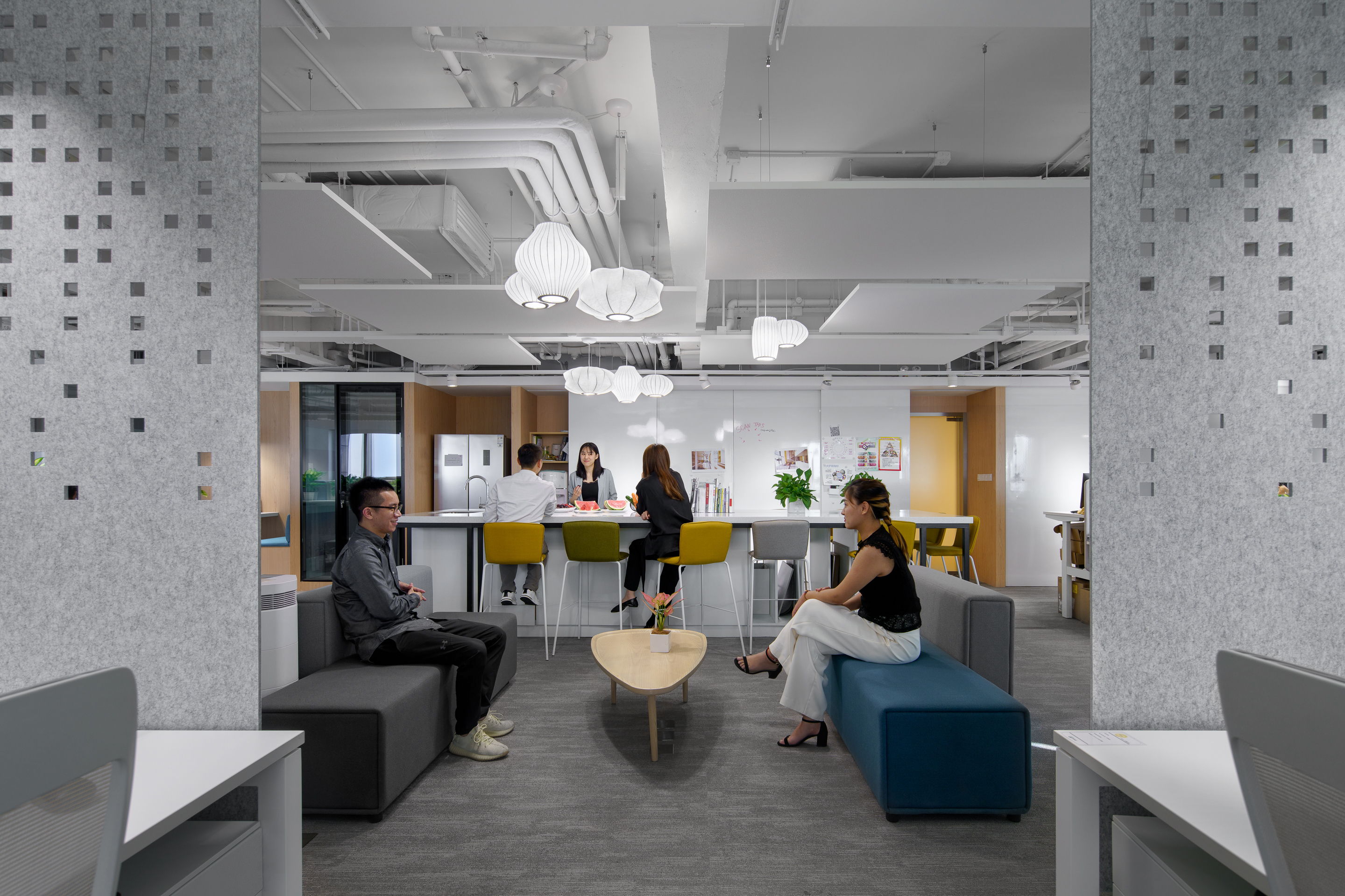 The central common area offers healthy snacks, books and social interaction