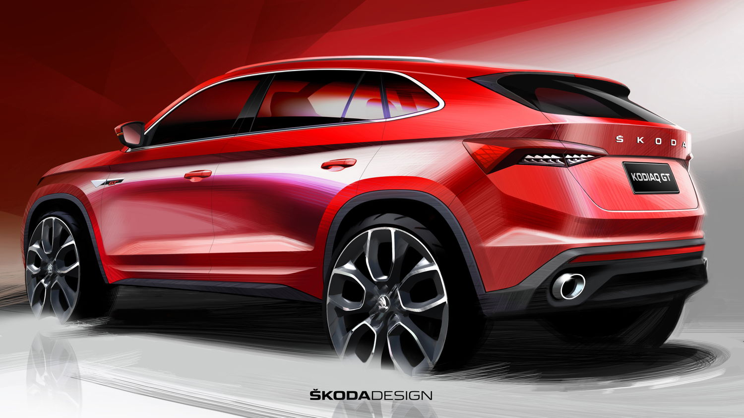 As the design sketch shows, all lines are clearly and
precisely designed, the coupé-like side line gives the new
ŠKODA KODIAQ GT a sporty and dynamic profile.