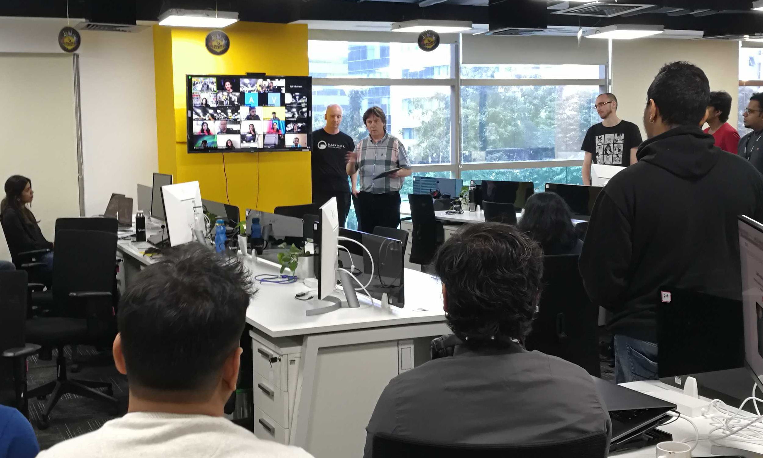 David Darling addresses team members at the Bangalore studio