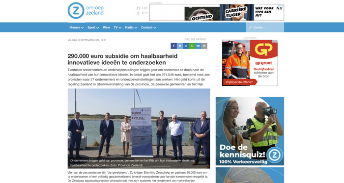 Omroep Zeeland noemt Zeeuwsche Zoute in artikel over subsidie van Zeeland in Stroomversnelling