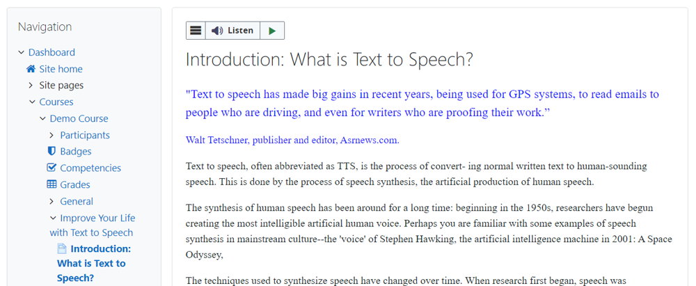 ReadSpeaker now integrated with Moodle, adding text-to-speech to the world’s largest LMS. Students can listen while learning in over 50 languages, 200+ voices.
