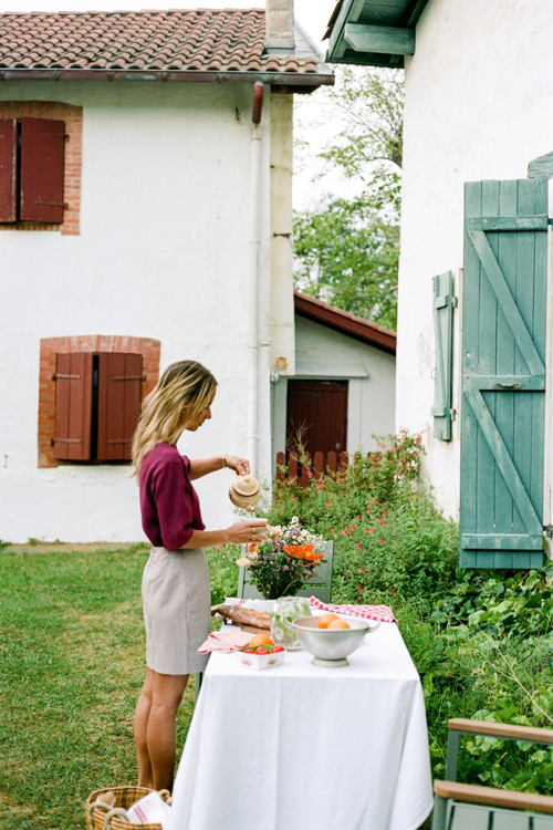 Mardi Editions - Top Daphné Wool crepe Dark pink (135€) and Flore mini-skirt ( 130€) Linen Vichy