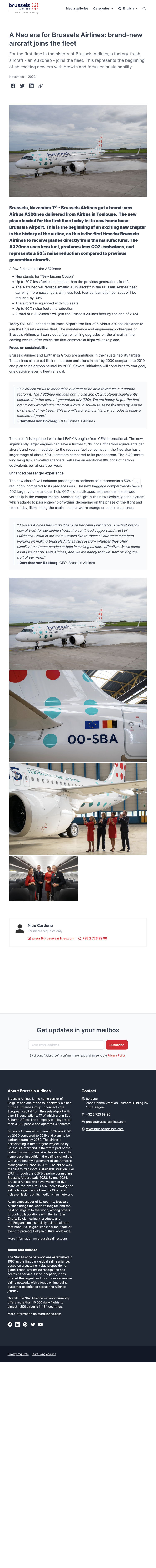 Brand-new aircraft joins the Brussels Airlines fleet