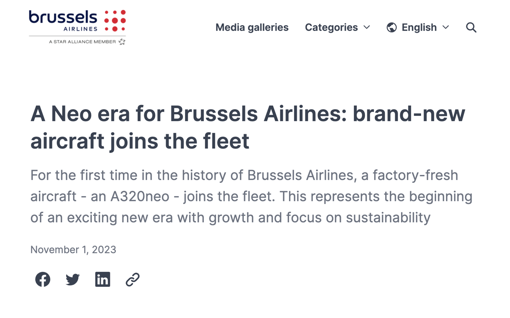 Brand-new aircraft joins the Brussels Airlines fleet