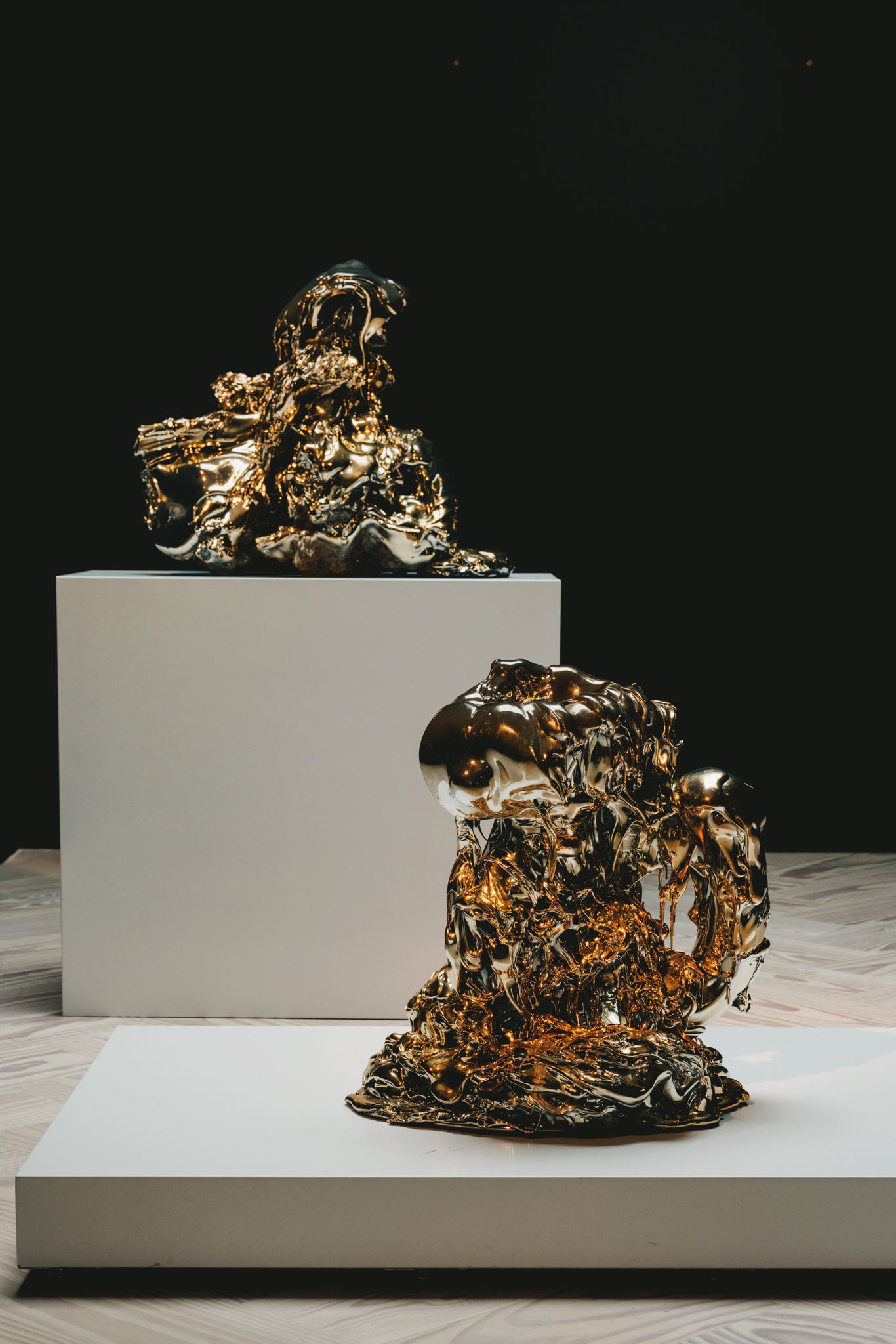 You're A Hideous Thing Inside and In The Pocket of the Heart, 2022 - blown, melted and metalised glass You're A Hideous Thing Inside and In The Pocket of the Heart, 2022 - blown, melted and metalised glass