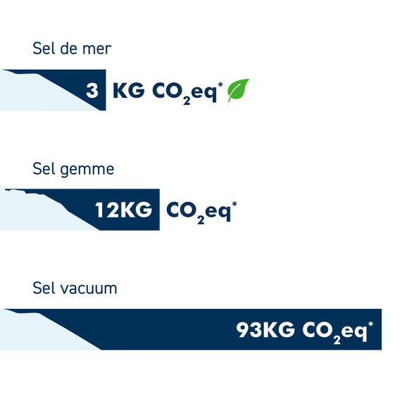 Quantité de CO2eq émise (en kg) pour la production d'une tonne de sel