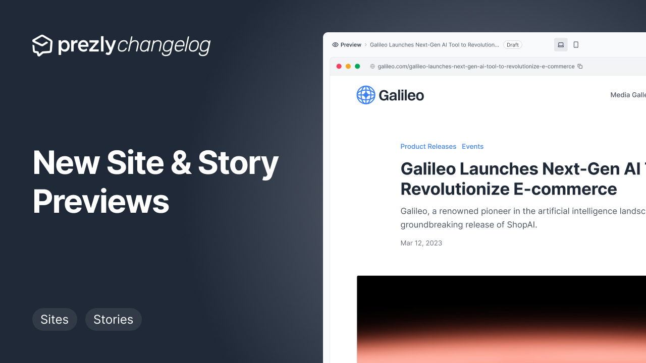 New Site & Story (in-app) Previews