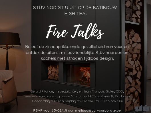 Stûv nodigt je uit voor de Batibouw Fire Talks 2019