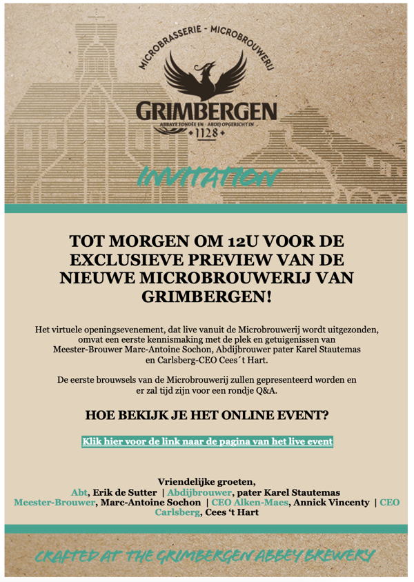 Tot morgen 12u voor de exclusieve preview van de nieuwe Microbrouwerij van Grimbergen!