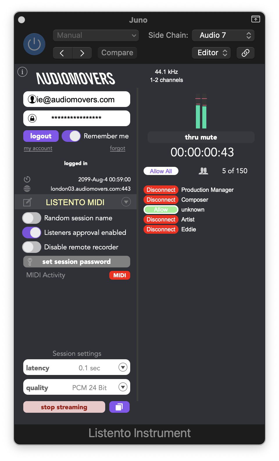 The Audiomovers LISTENTO Plugin now brings real-time MIDI data transmission functionality to any DAW