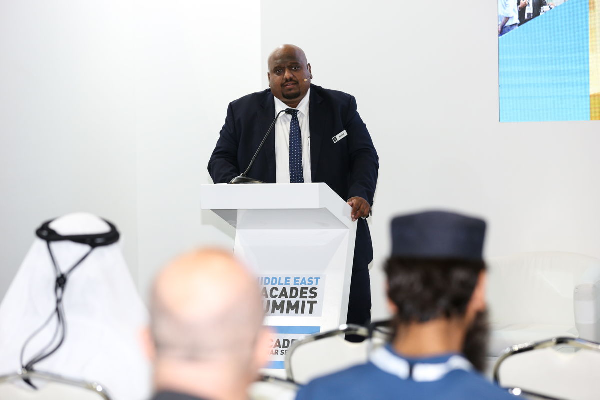 Arvind Kumar, Manager of Architectural Advisory Technal Middle East, chairing the Middle East Facades Summit
