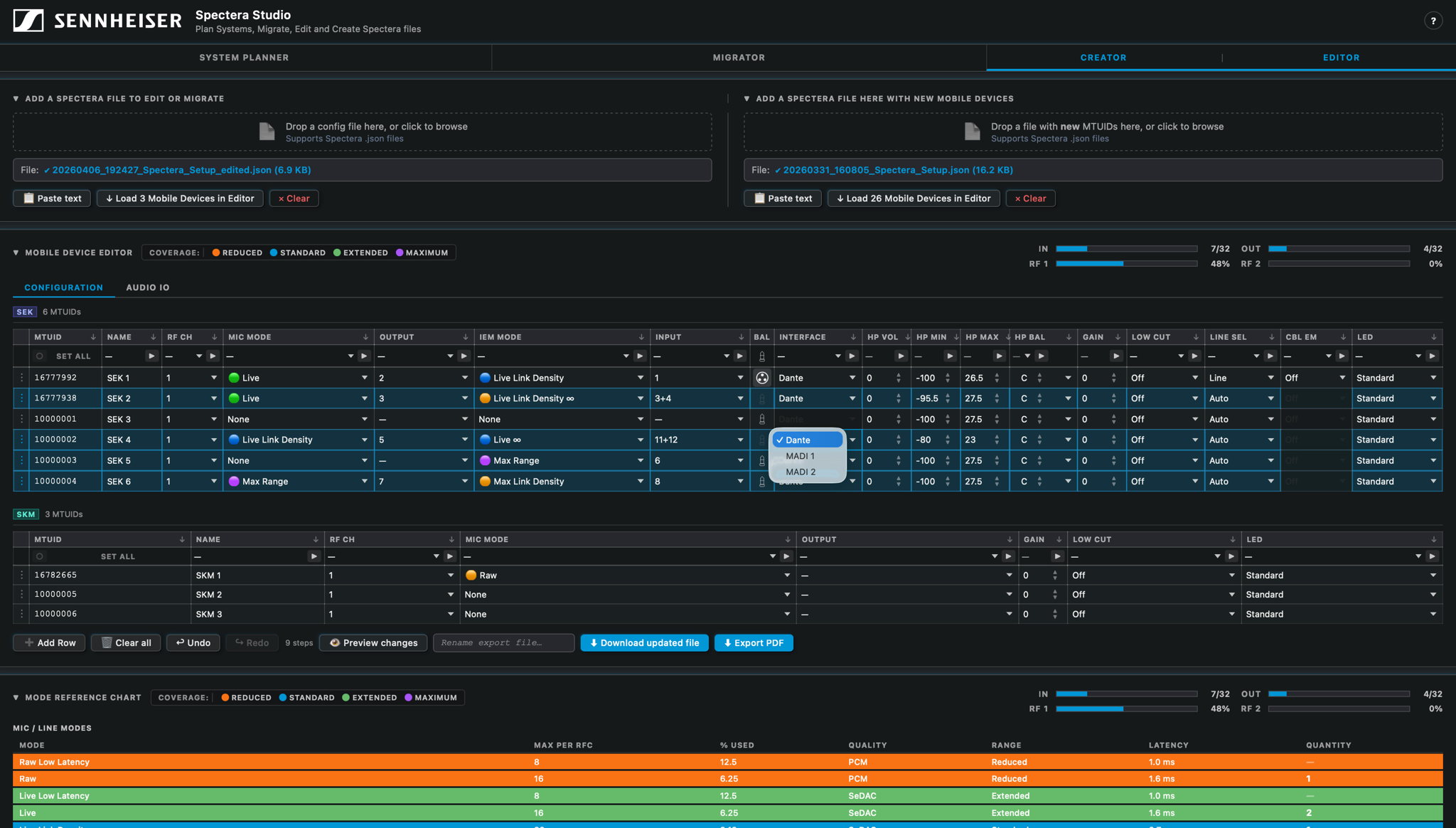 Spectera Studio permet de planifier des configurations Spectera complètes hors ligne ou d'utiliser et de modifier des fichiers de stockage WebUI Spectera existants.