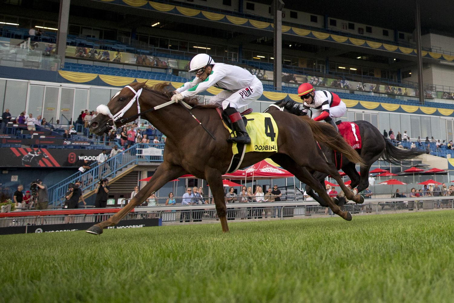 Last Call and jockey Rafael Hernandez winning the Johnnie Walker Natalma Stakes on September 17, 2022 at Woodbine (Michael Burns Photo)