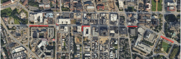 Aerial view of upcoming paving locations on Forbes Avenue in Oakland Aerial view of upcoming paving locations on Forbes Avenue in Oakland