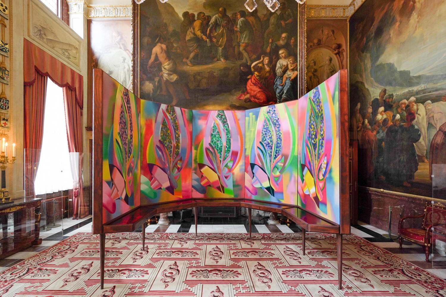 Hadassah Emmerich, The Inverted Table, 2014-2021, oil on canvas, wood, glass, personal items, variable dimensions 