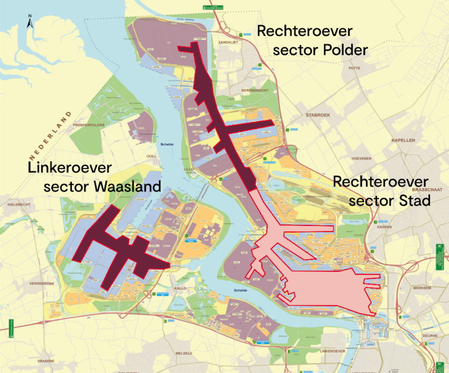 Overview of the new VTS sectors in the port of Antwerp