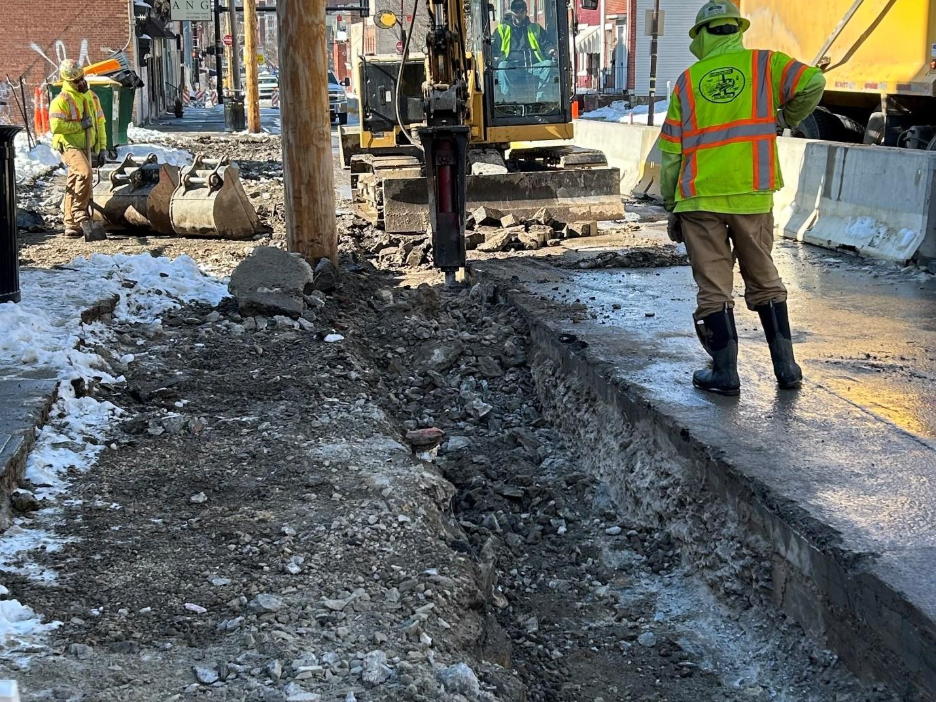 Sidewalk demolition on Forbes Avenue and Miltenberger Street Sidewalk demolition on Forbes Avenue and Miltenberger Street