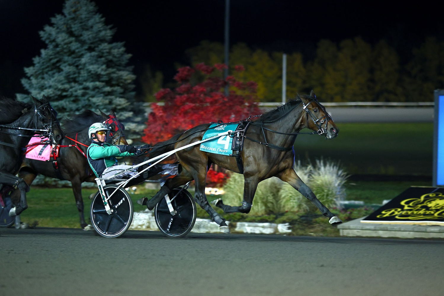Special Way and trainer/driver Ake Svanstedt winning the 2022 Breeders Crown 2-Year-Old Filly Trot. (New Image Media)