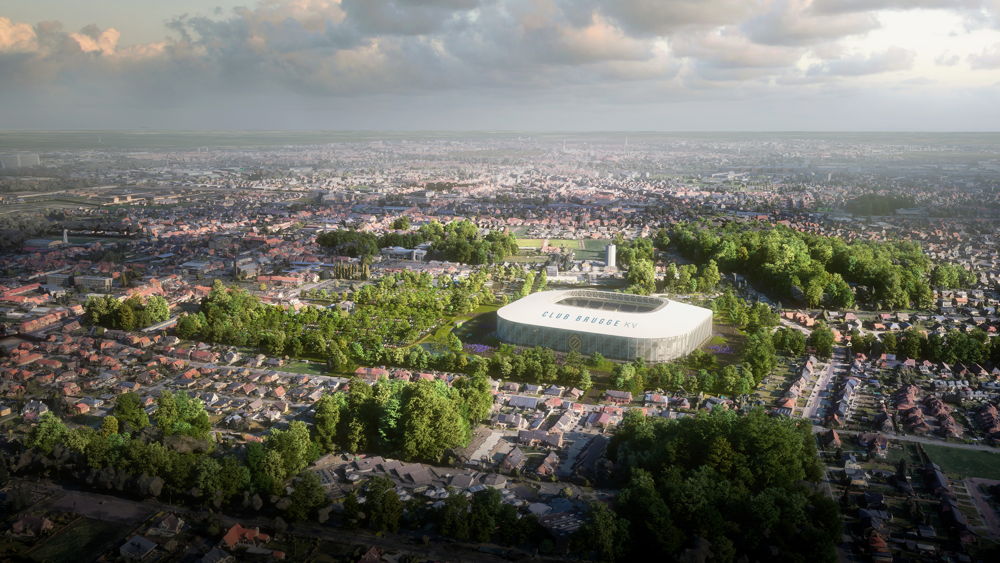 Club Brugge KV - Bruges. SCAU architecture & B2Ai architects. Perspecteur Luxigon