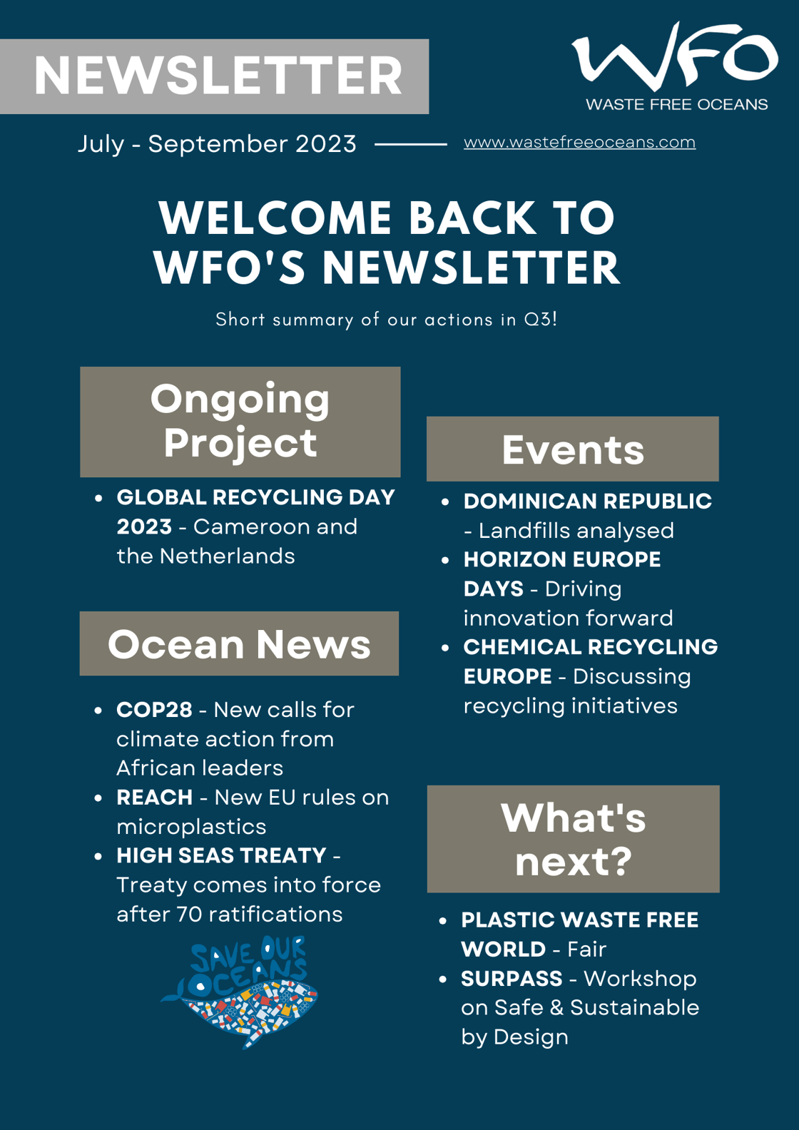 Waste Free Oceans - Newsletter July-September 2023