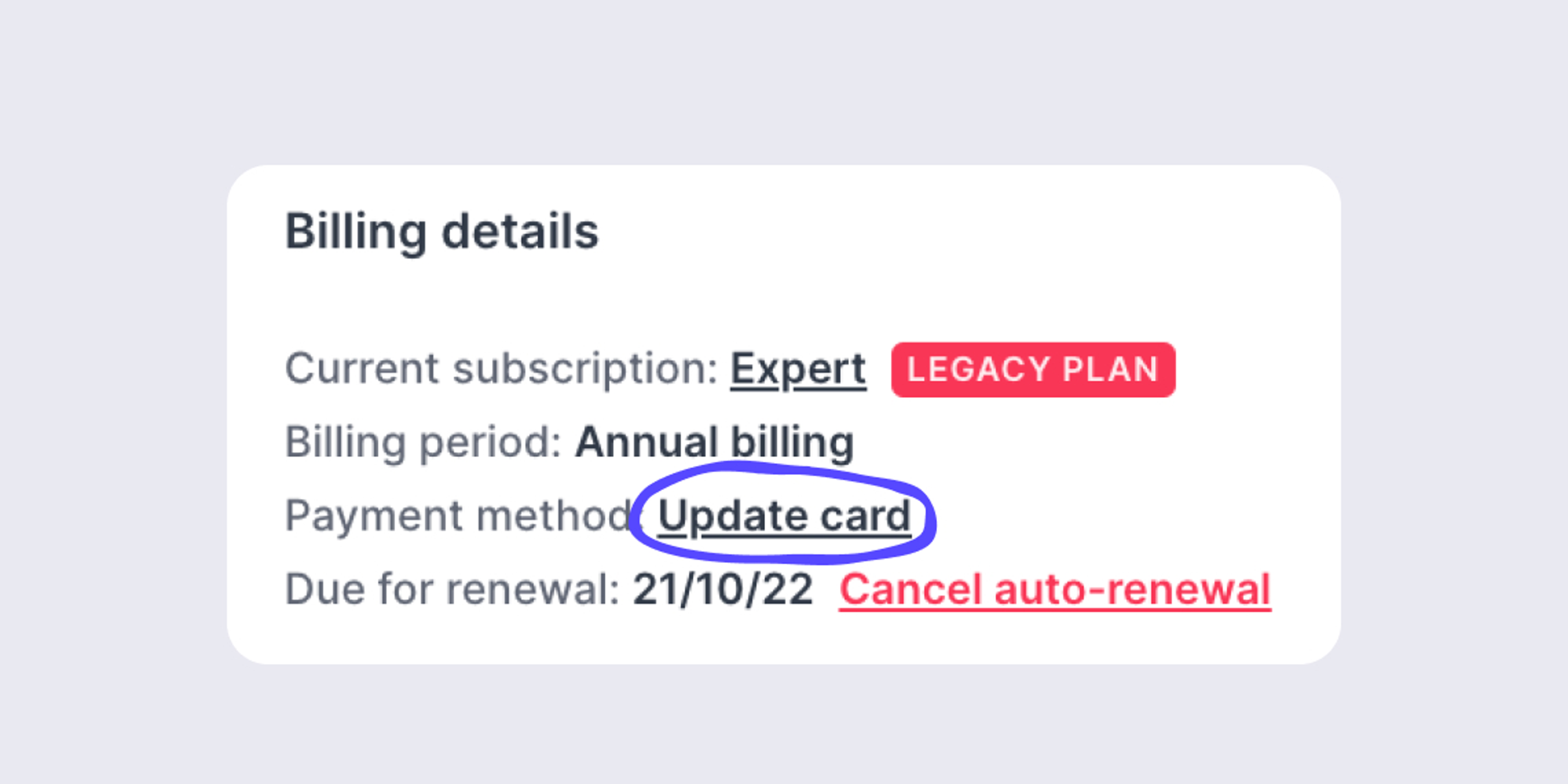 Updating your credit card details Help Section