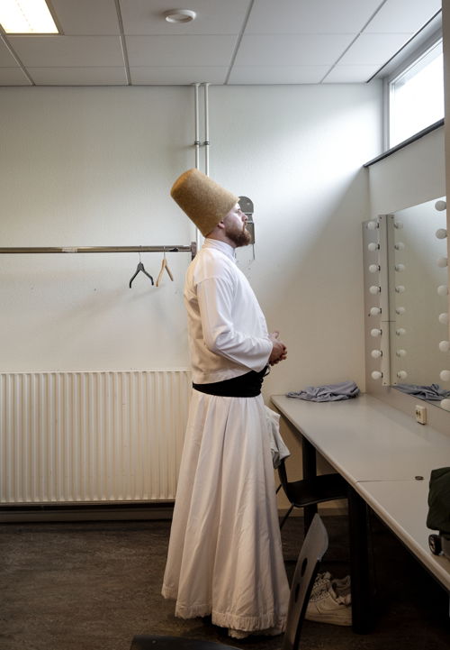 Saeed studied for seven years with a Soefi master to be able to perform the spiritual dance. He has just finished giving a performance of this dance at a theater hall in Amsterdam, Netherlands, 2019, (c) Photo: Mashid Mohadjerin ×