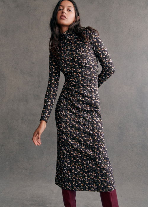 Sézane - Robe midi FELICIA Imprime MIRANDA MARINE - 155€