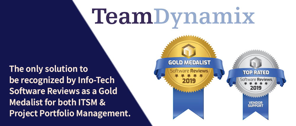 Linkedin share tile:
TeamDynamix is the only platform to win Gold in both Project Portfolio Management and IT Service Management in Info-Tech SoftwareReviews.