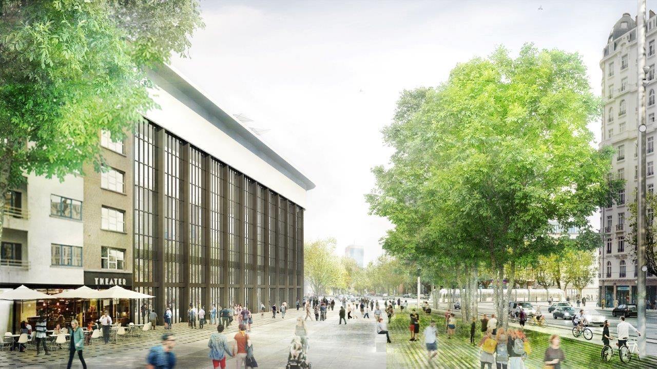 vue sur le nouveau parvis urbain (côté Kanal)