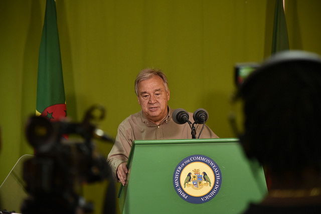 UN Secretary-General and Prime Minister of Dominica hold a joint press briefing.