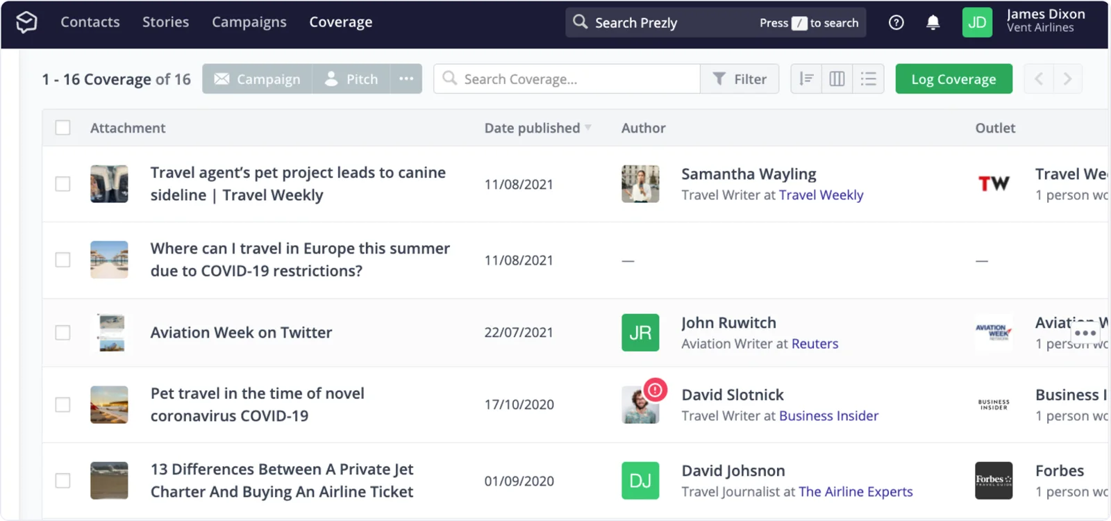 Prezly's Coverage feature lets you relate brand mentions to your newsroom and CRM.