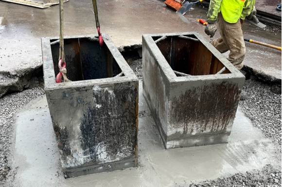 New catch basins being installed at Forbes Avenue and Diamond Street