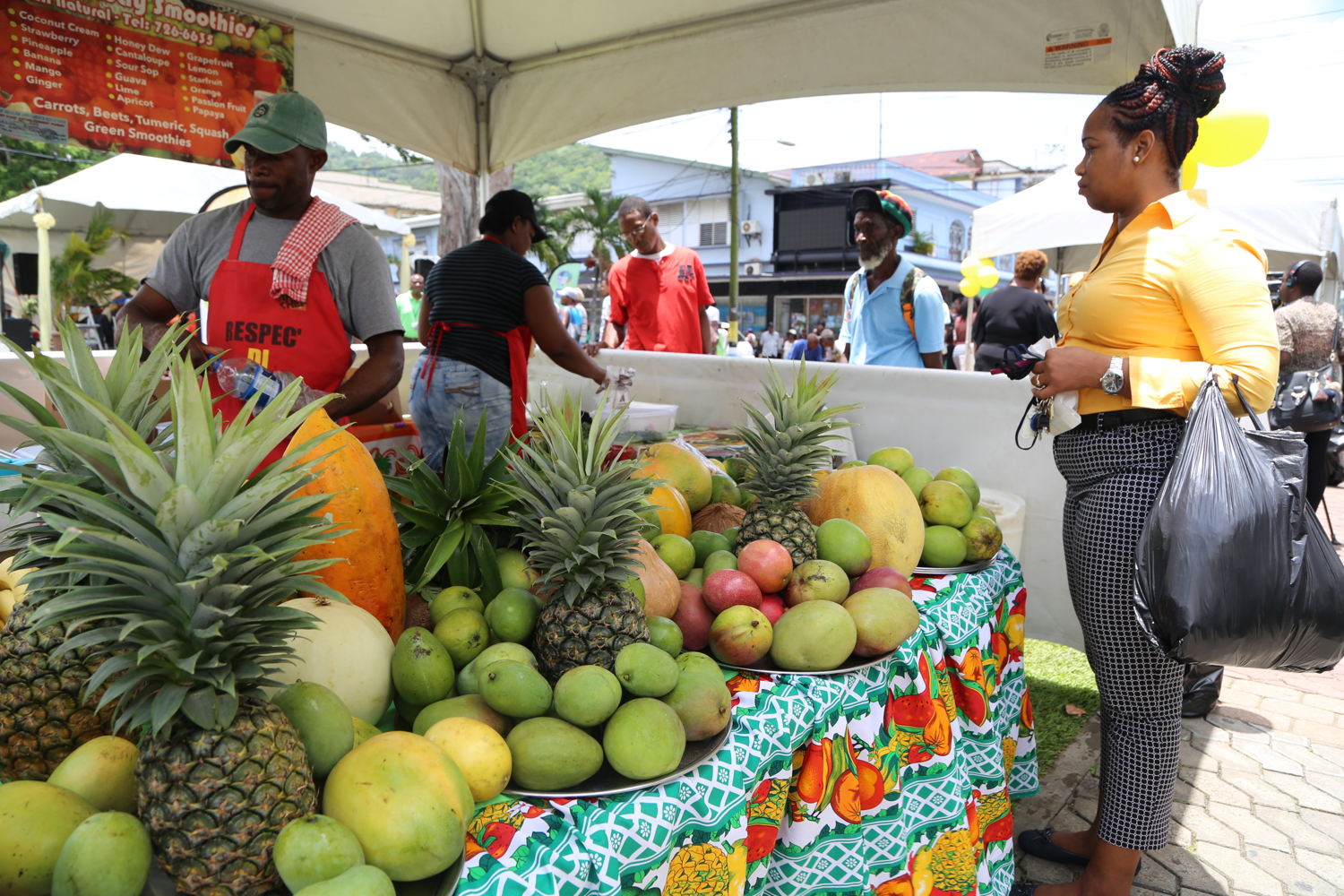 Saint Lucia Mango Festival - stand of fresh fruit juices