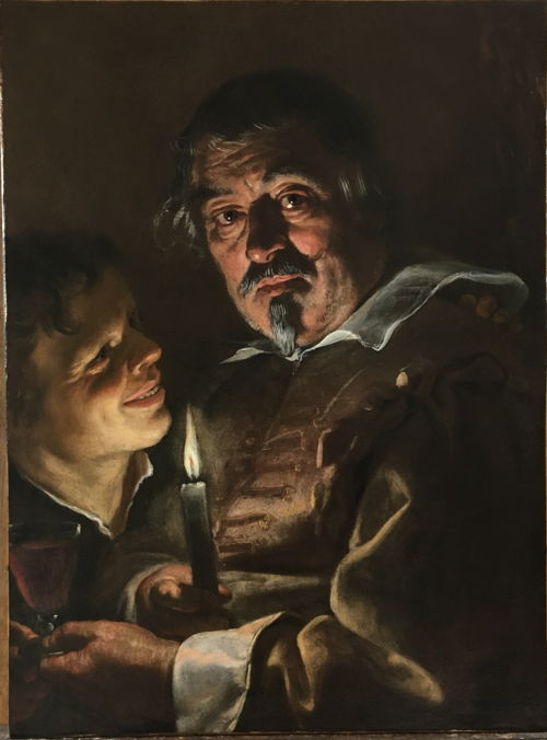 Adam de Coster, Een man en een jongen bij kaarslicht. Particuliere verzameling, Verenigd Koninkrijk, in langdurig bruikleen aan het Rubenshuis