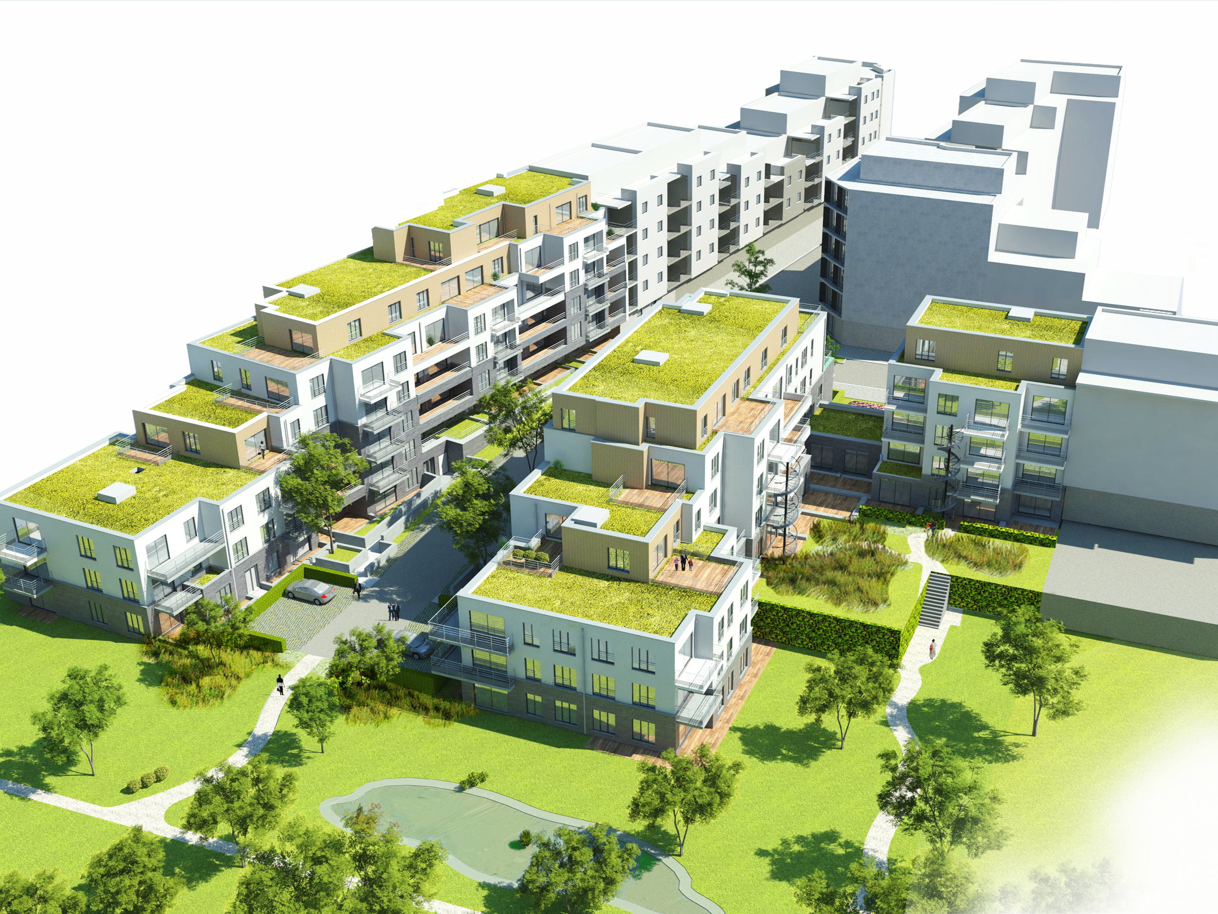 Ré-ensauvagement de Bruxelles-Nord : Un complexe d’appartements pourvus de grands toits de verdure et un parc gigantesque