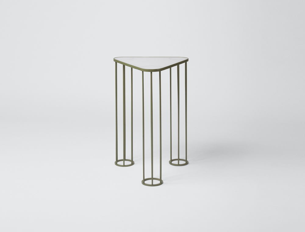 Muhly Outdoor Side Table in Sage Powdercoat with Cool White Glass, £629