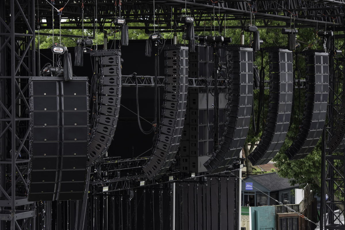 A typical L-Acoustics L-ISA loudspeaker configuration seen at alt-J’s Forest Hills Stadium concert in New York City