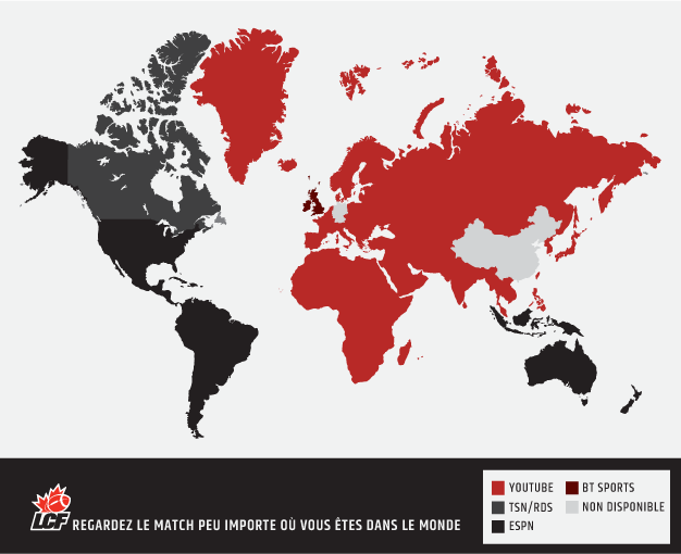 Cette carte montre où regarder le match selon où vous vous trouvez dans le monde.