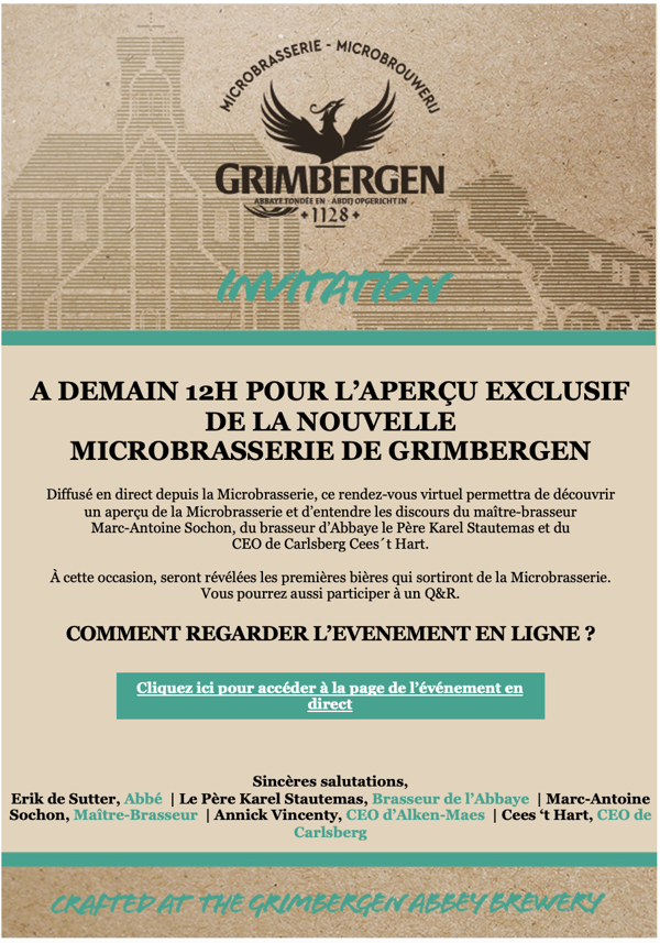 A demain 12h pour l'aperçu exclusif de la nouvelle Microbrasserie de Grimbergen !