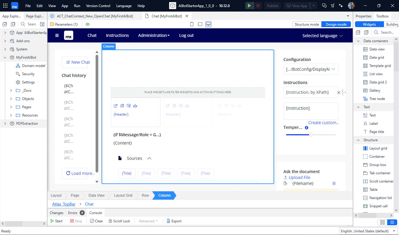 Conversational UI mit AI Bot Starter App erstellen (Quelle: Mendix)